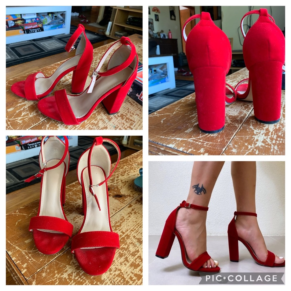 Red 4 inch chunky heel from SHEIN.